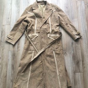Vintage taupe, leather trench coat with belt